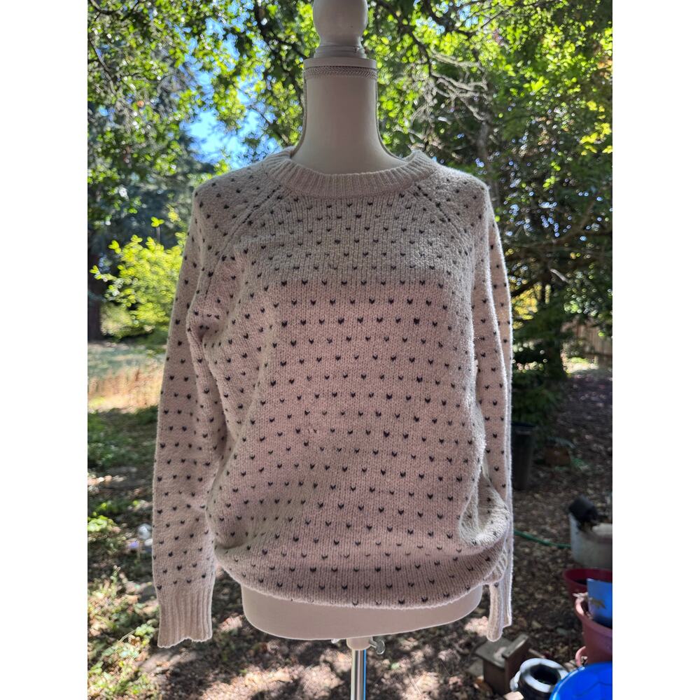 AERIE Aeropostale Womens XS White Black Polka Dots Sweater Cottagecore Bookworm
